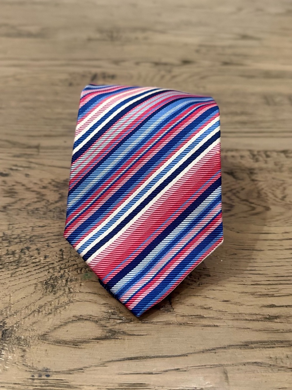 Charles Tyrwhitt Pink, Blue and White Diagonal Stripe Silk Tie